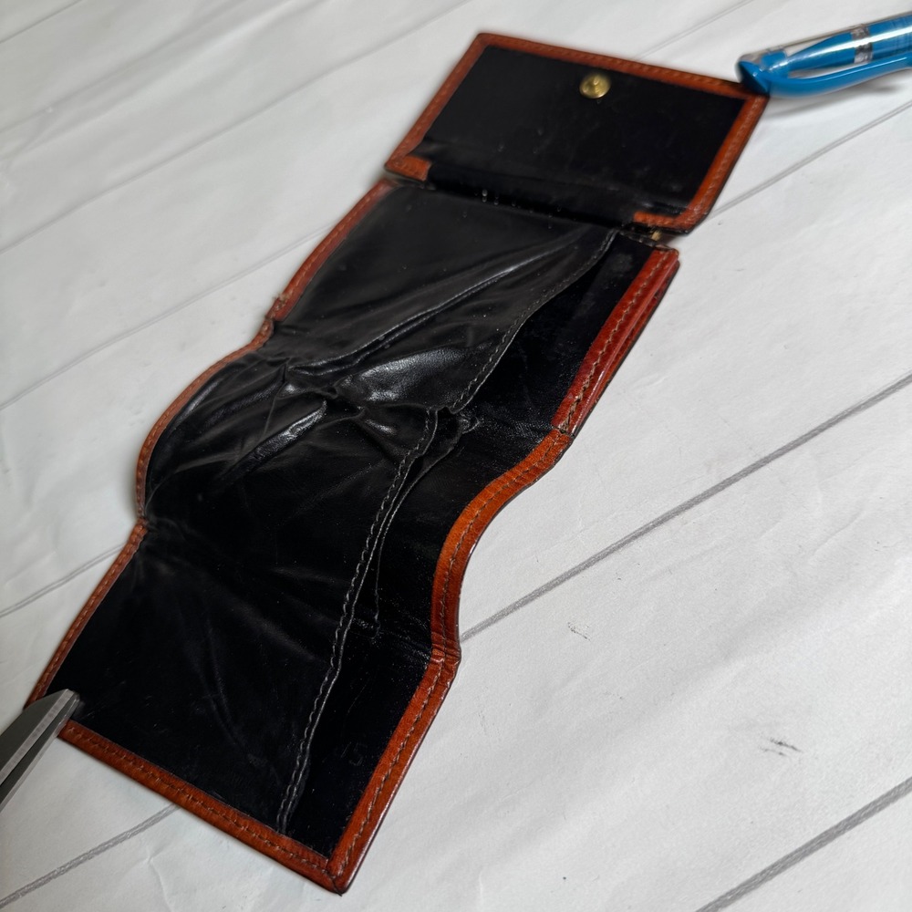 BOSCA Mini Wallet Brown Distressed‎ Leather Hand Stained Hide Made in USA - Picture 5 of 5